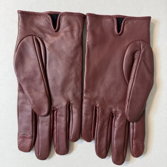 Coach Womens Burgundy Chevron Sheep Leather Wool Lined Tech Gloves F75542 SZ 8